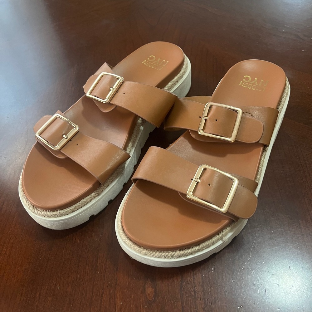 Madden NYC Womens Platform Buckle Slide Sandals Cognac Brown WMMN25AM006 Size 11